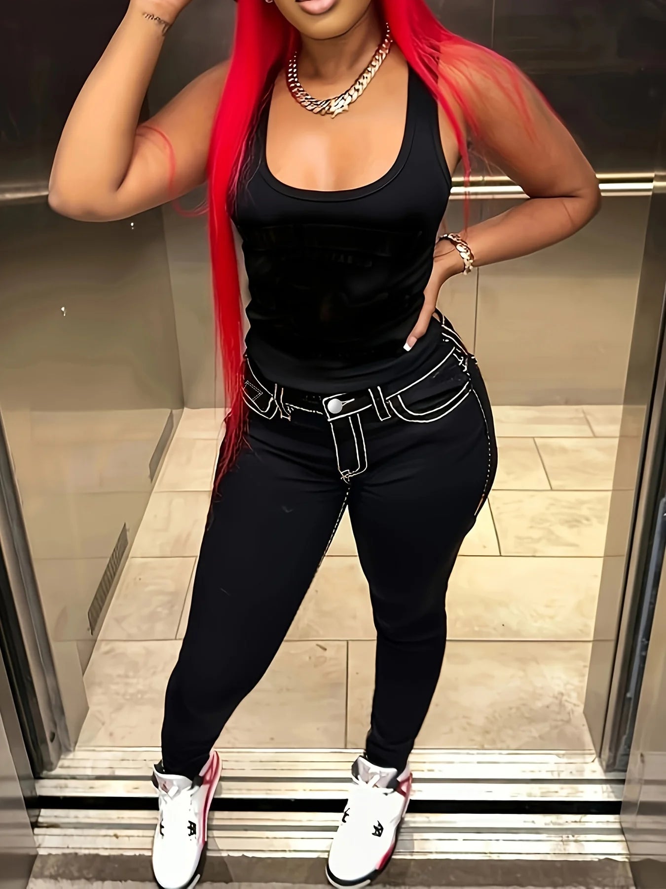 FZ Women's Plus Size High-Elastic 3D Street Style, Denim Pants