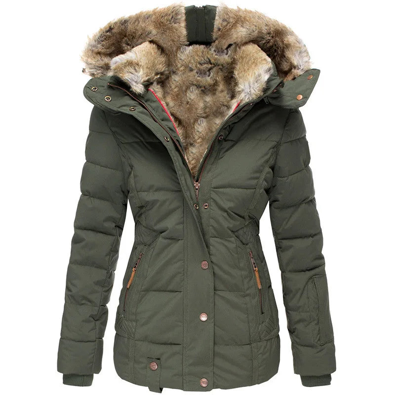FZ Women's Faux Fur Lining Cotton Puff Slim Fit Long Sleeves Thicken Jacket