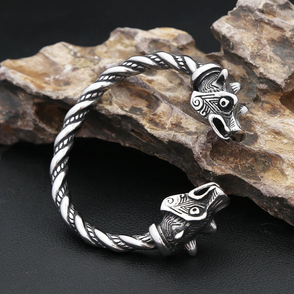 FZ Nordic Viking Stainless Steel Wolf Head Bracelet