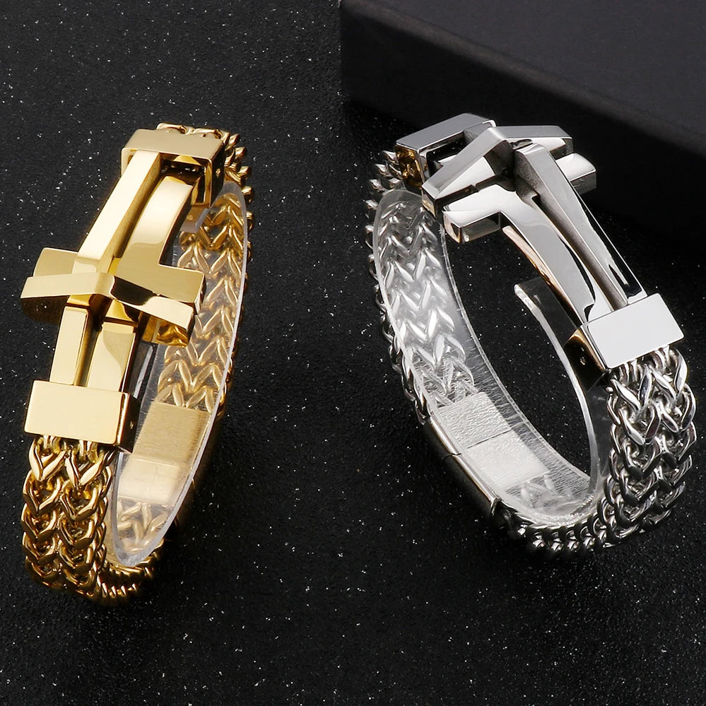 FZ Cross Polished Brushed Stainless Steel Bracelet - FZwear
