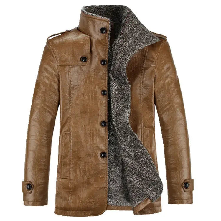 FZ Men's Fleece Motorcycle Velvet PU Leather Jacket