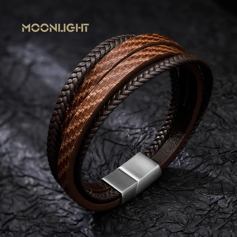 FZ Multi-layer Leather Handmade Stainless Steel Button Bracelet - FZwear