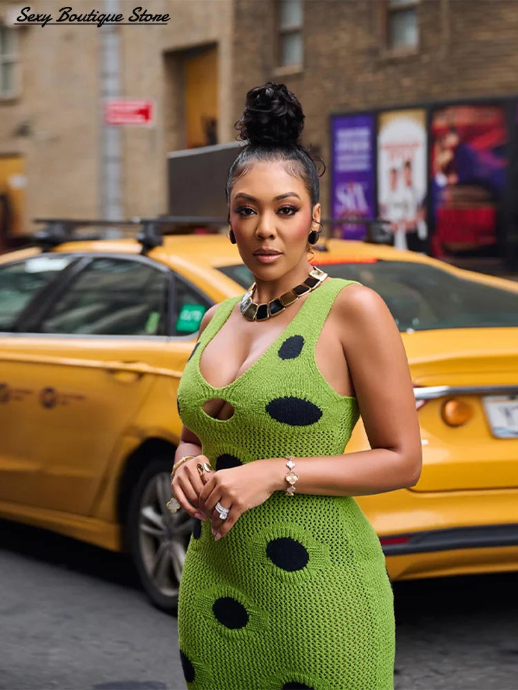 FZ Women's Sexy Knitted  Hollow Out Maxi Dress