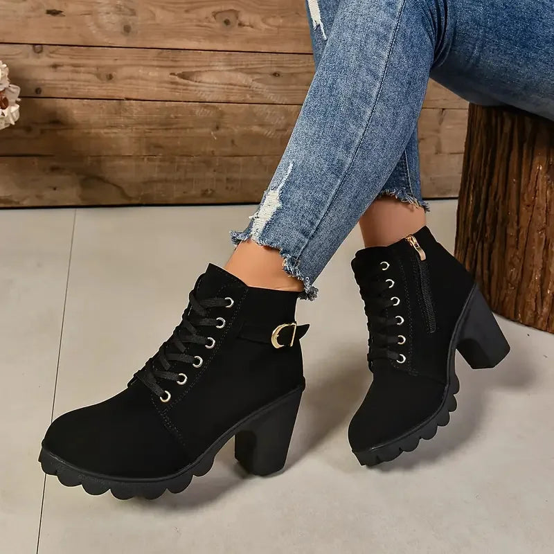 FZ Women's Lace-up High Heels Anti-slip Ankle Boots