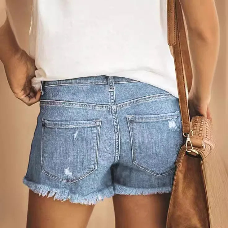 FZ Women's High Waist Slim Hole Old Broken Style Denim Shorts - FZwear