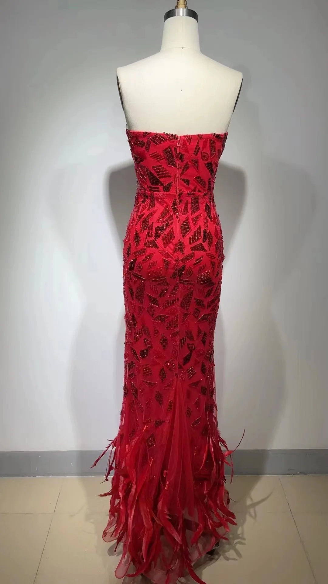 FZ Women's Sexy Strapless Backless Feather Maxi Long Elegant Evening Dress - FZwear