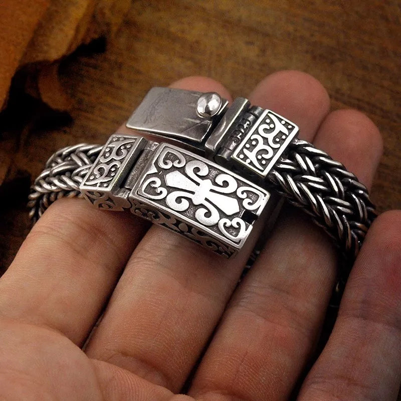 FZ Silver Color Eternal Vine Wide Woven-Chain Bracelet