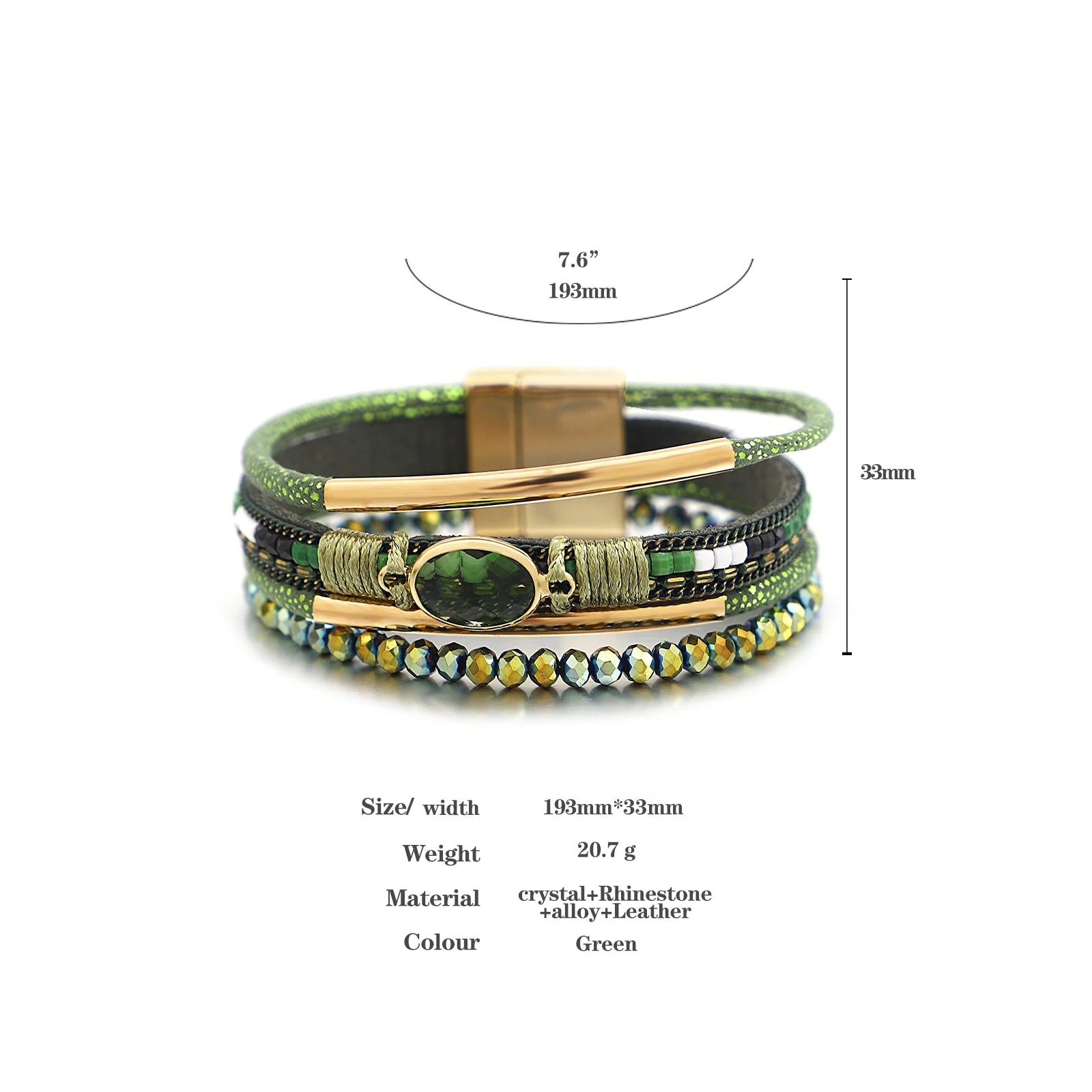 FZ Bohemian Leather Wrap Boho Crystal Beads Cuff Stone Bracelets - FZwear