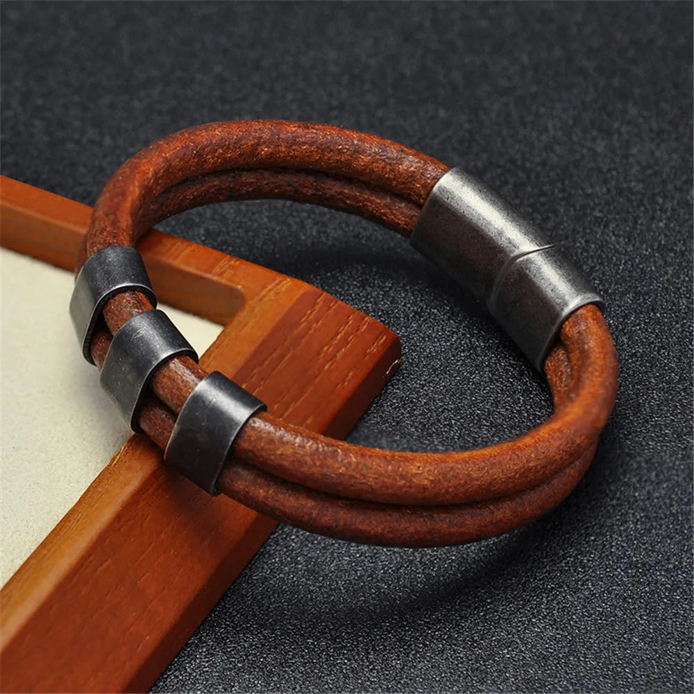 FZ Vintage Oxidized Double Strand Cowhide Bracelet