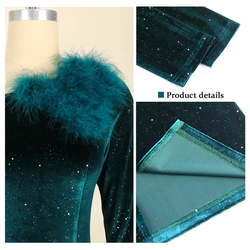 FZ Women's Plus Size One Shoulder Sequin Elegant Slim Fit Velvet Evening Dress - FZwear