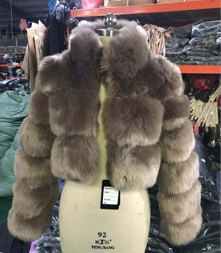 FZ Women's Faux Fur Open Stitch Furry Outerwear Jacket