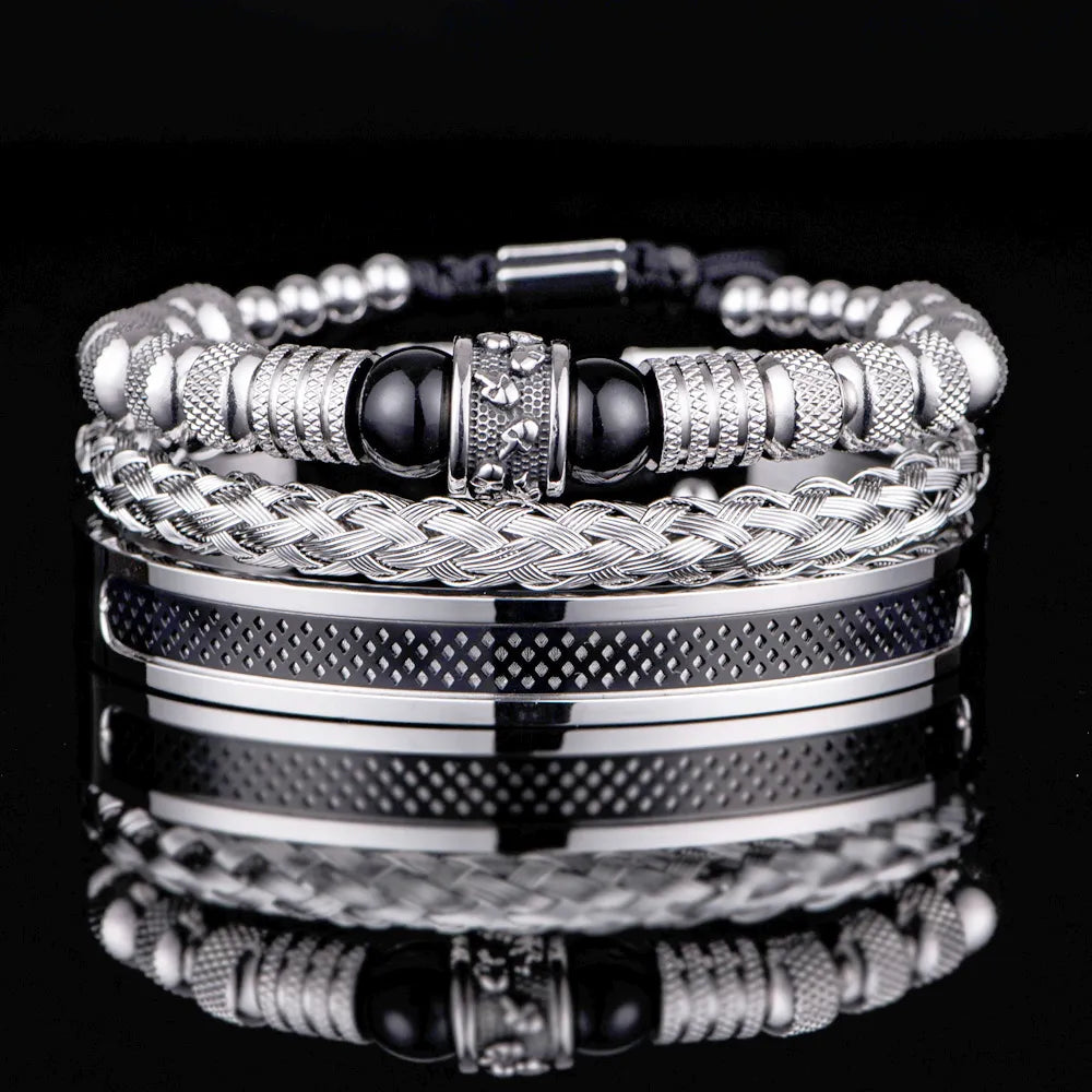 FZ 3pcs Set Stainless Steel Handmade Rope Assorted Bracelet - FZwear