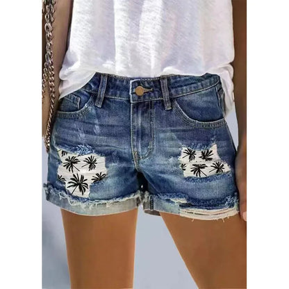 FZ Women's Ripped Hight Waist Casual Tassel Tight Stitch Street Denim Shorts