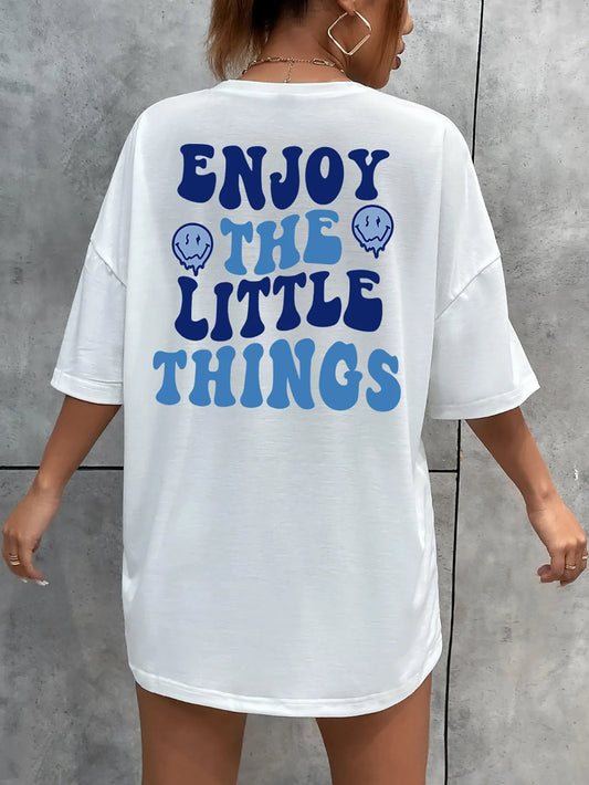 FZ Women's Enjoy The Little Things  Letter Printed Loose Oversized Tee