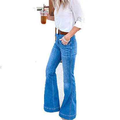 FZ Women's Flare Vintage Stretch High Waist Slim Wide Leg Denim Pants