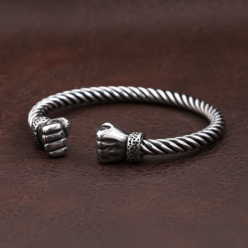 FZ Punk Biker Vintage Cuff Steel Power Fist Stainless Steel Bracelet