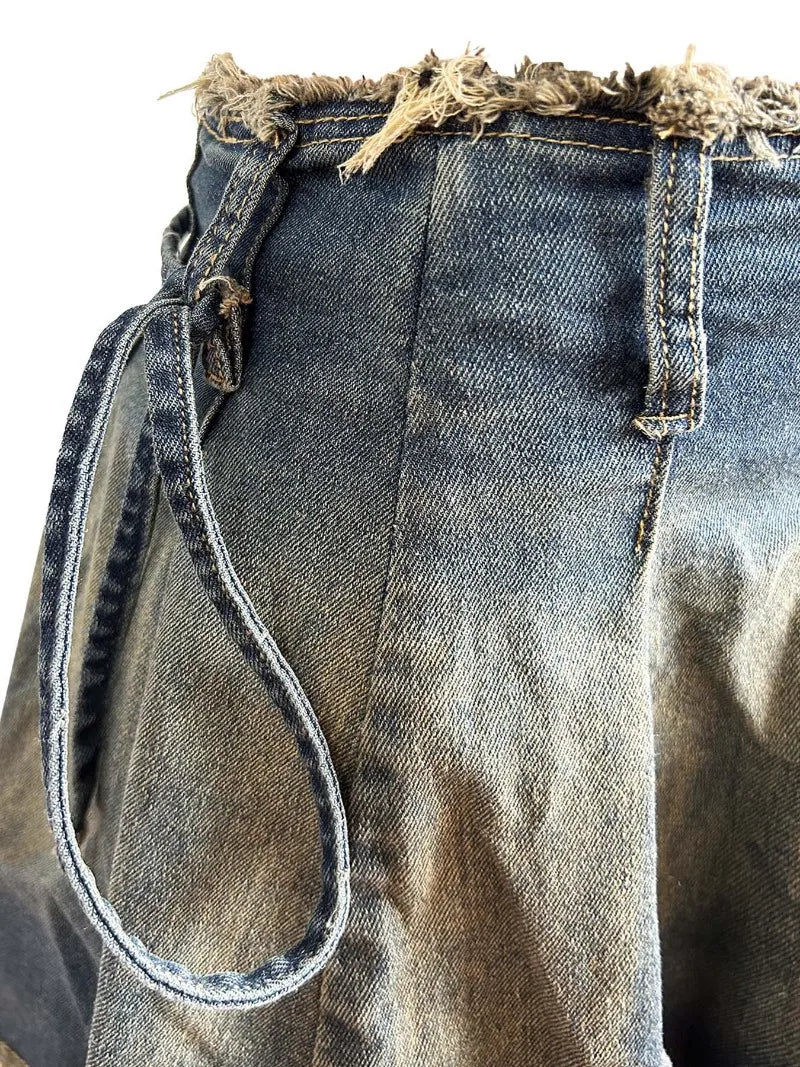 FZ Women's Fashion Letter Embroidery Tassel Denim 2 Piece Mini Pleated Skirts Suit - FZwear