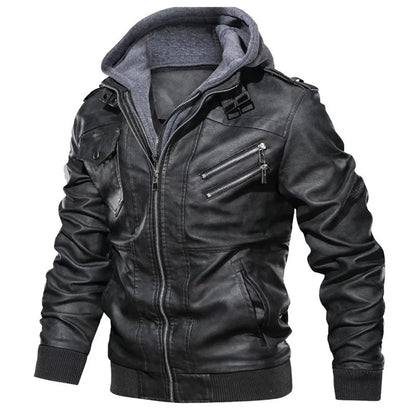 FZ Men's Vacation Two Piece Hooded Motorcycle Leather Jacket