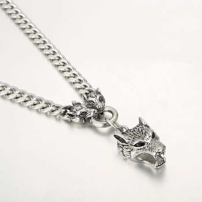 FZ Wolf Head 316L Stainless Steel Cuban Link Pendant Necklace