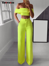 FZ Women's Slash Neck Slim Sexy High Waisted Wide Leg Pants Suit - FZwear