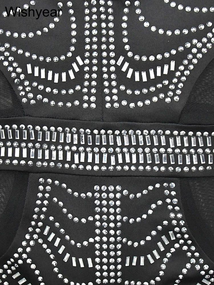 FZ Women's Luxury Diamonds Rhinestones Deep V-neck  Evening Maxi Dress - FZwear