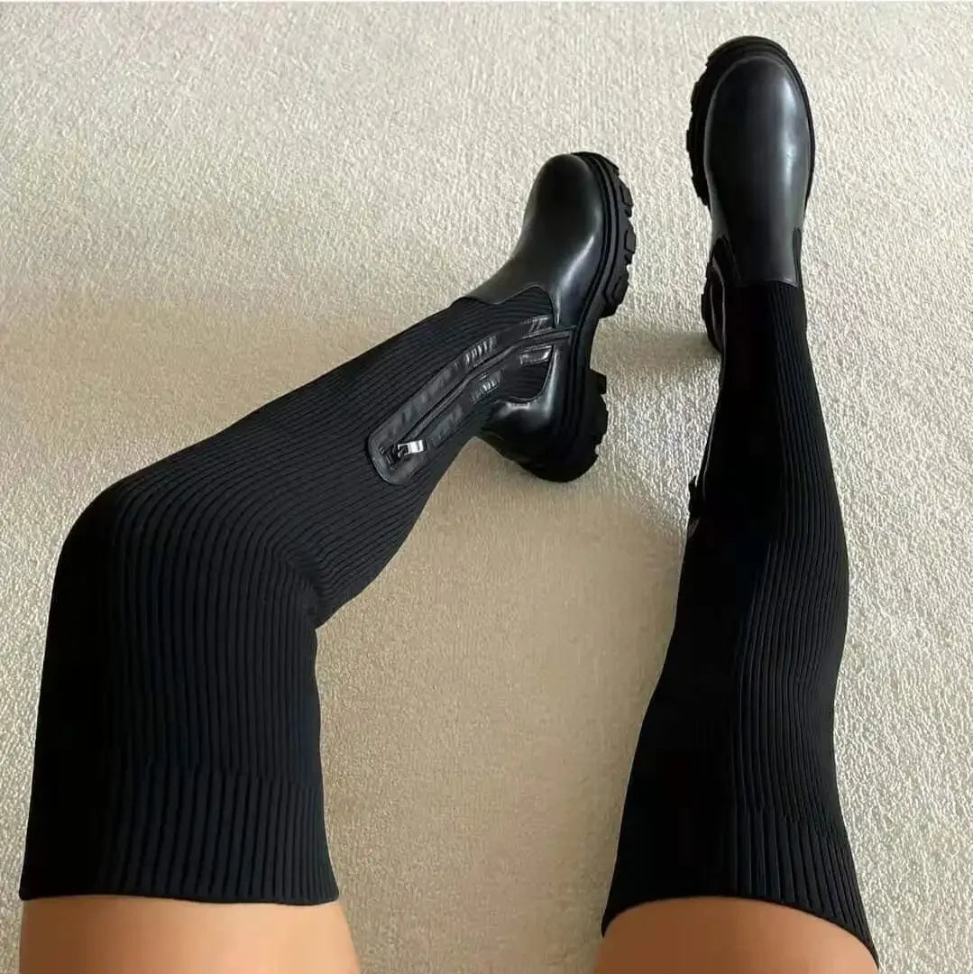 FZ Women's Breathable Knitting Sock Thigh High Boots
