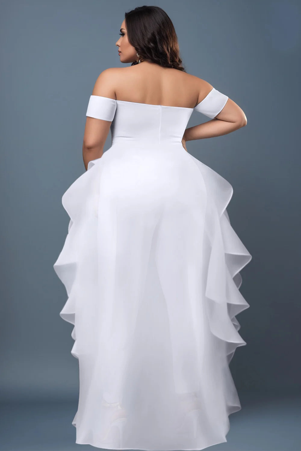 FZ Women's Plus Size Off The Shoulder Short Sleeve With Skirt Overlay Contrast Jumpsuit