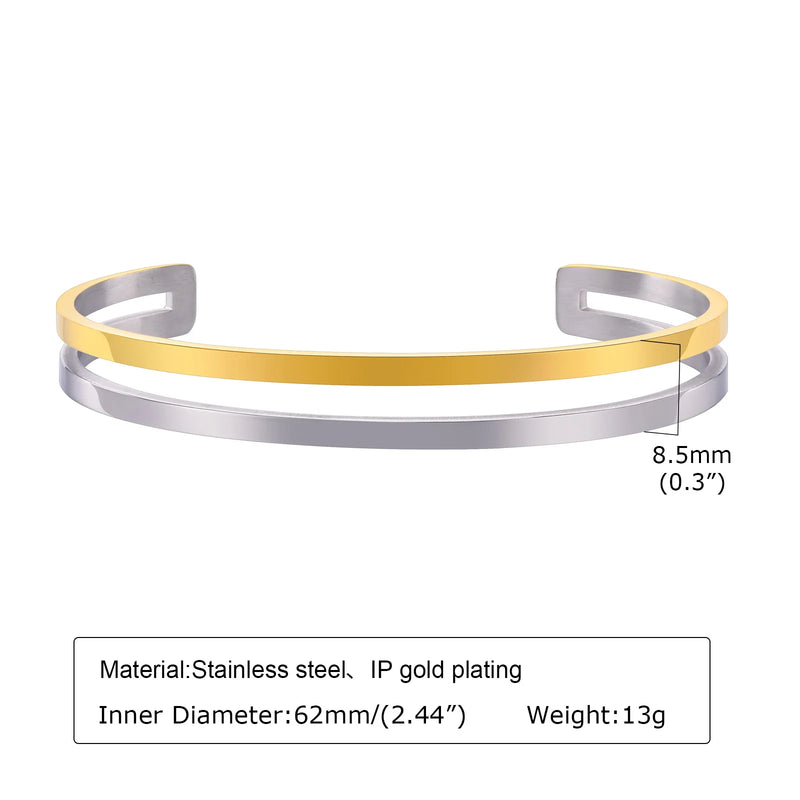 FZ Hollow Cuff Mirror Gold and Silver Color Stainless Steel Double Lines Bracelet - FZwear