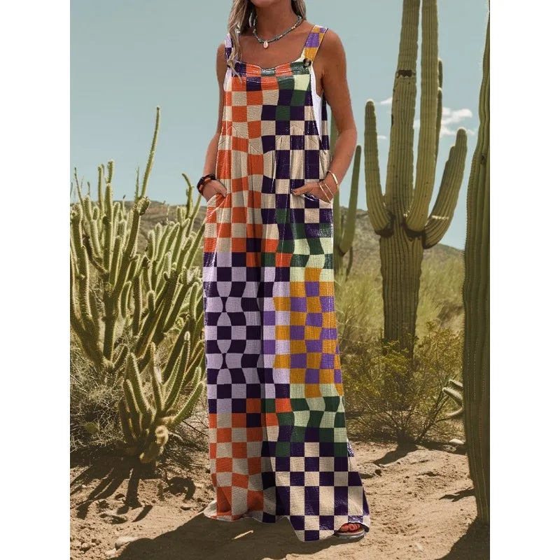 FZ Women's Vintage Flower Daisy Print Casual Strap Wide Leg Jumpsuit - 4 - FZwear