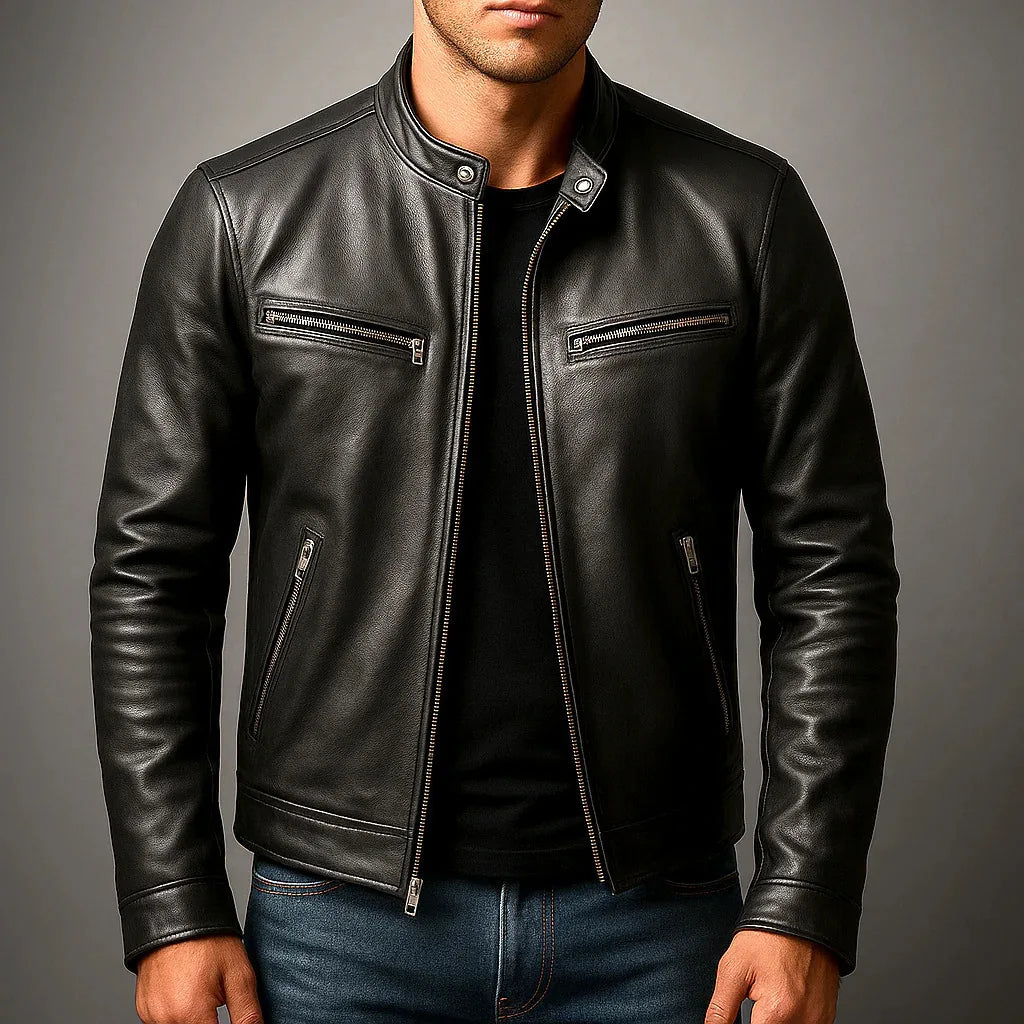 FZ Men's  Motorcycles Stand Collar Outwear Zippers PU Leather Jacket