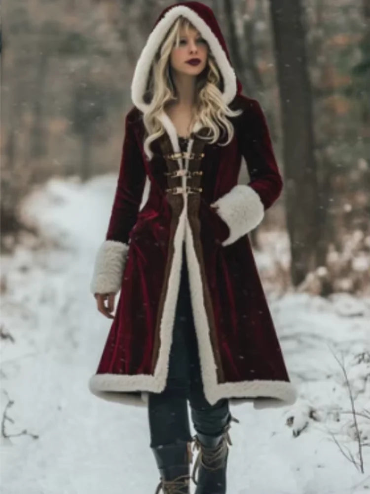 FZ Women's Velvet Trench Long Sleeve Pocket Hooded Jacket