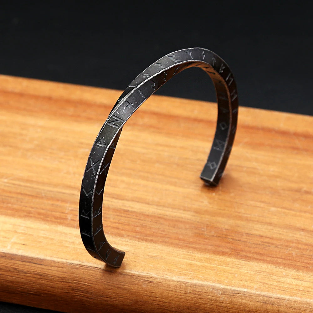 FZ Unisex Stainless Steel Viking Runes Nordic Opening Bracelet