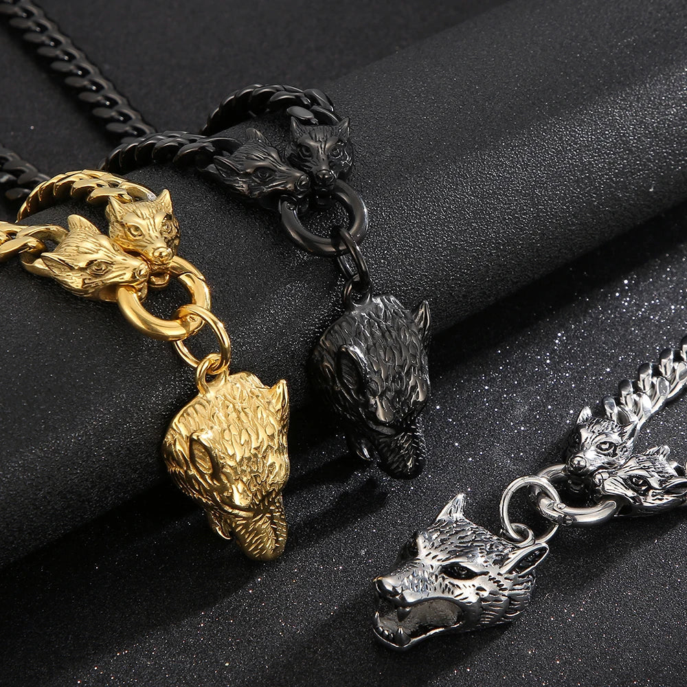 FZ Wolf Head 316L Stainless Steel Cuban Link Pendant Necklace