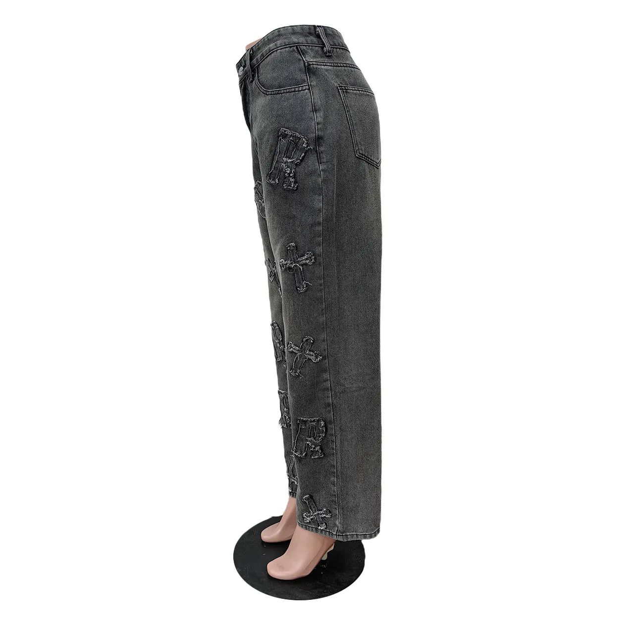 FZ Women's Vintage Letter Cargo High Waist Stretch Denim Pants - FZwear