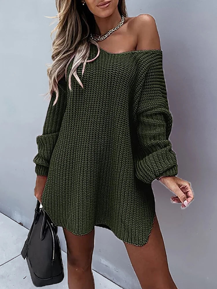 FZ Women's Hollow Out Loose Elegant Slit Sweater Dress - FZwear