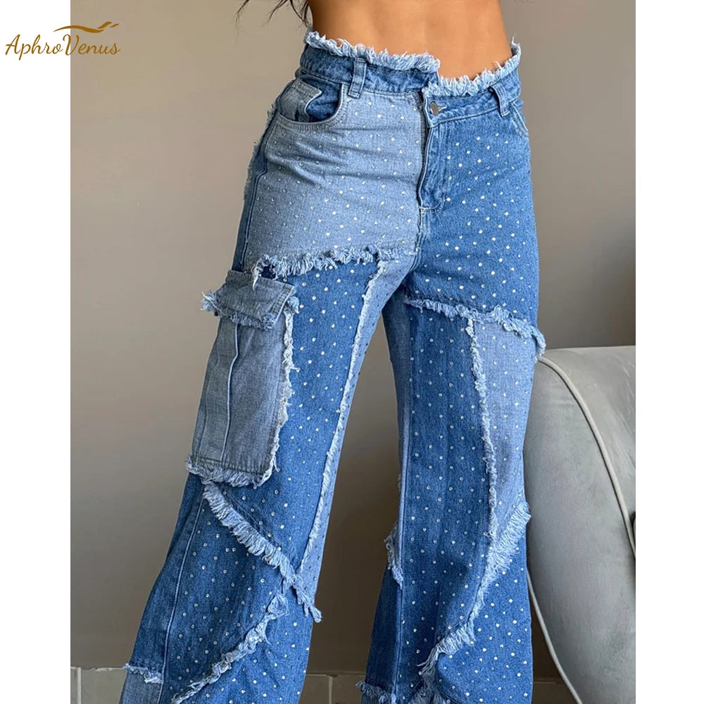 FZ Women's High Waist Wide Straight Leg Vintage Denim Pants