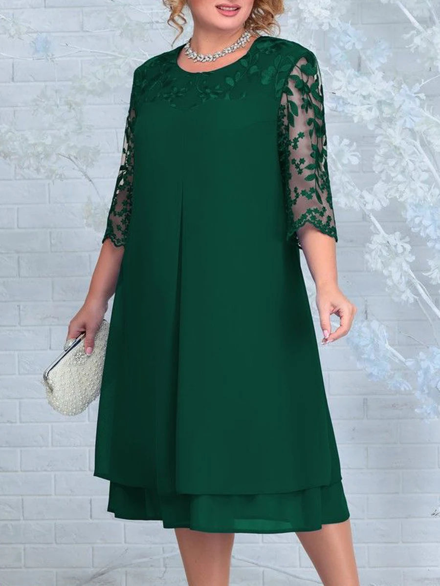 FZ Women's Plus Size Embroidery Patchwork Curvy Dress