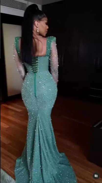 FZ Women's Beading Mermaid Luxury Crystal Beaded Evening Dress