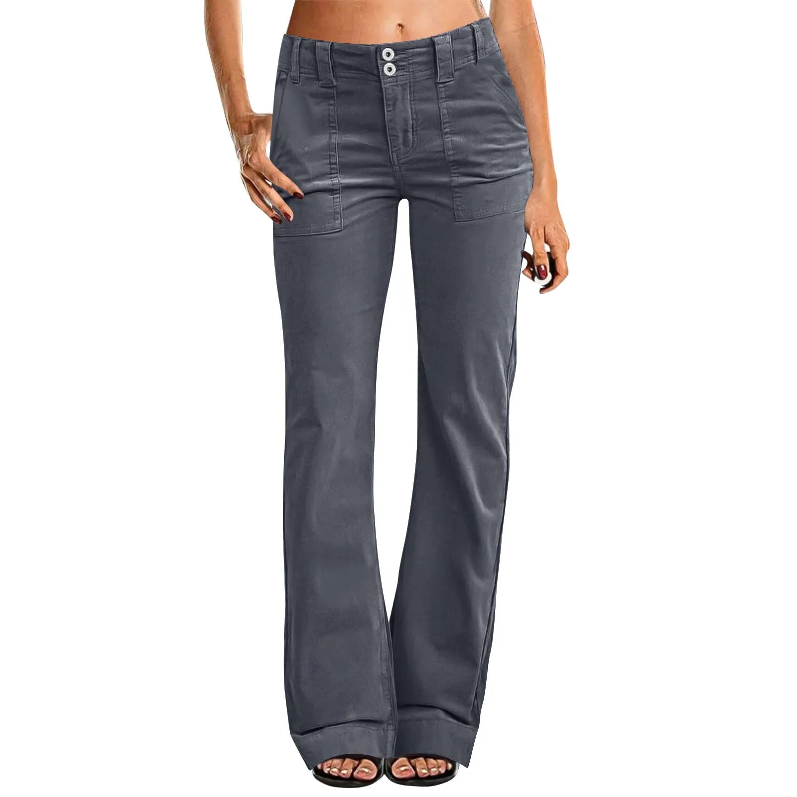 FZ Women's Casual Wide Leg Pants High Waisted Solid Button Down Straight Cargo Pants