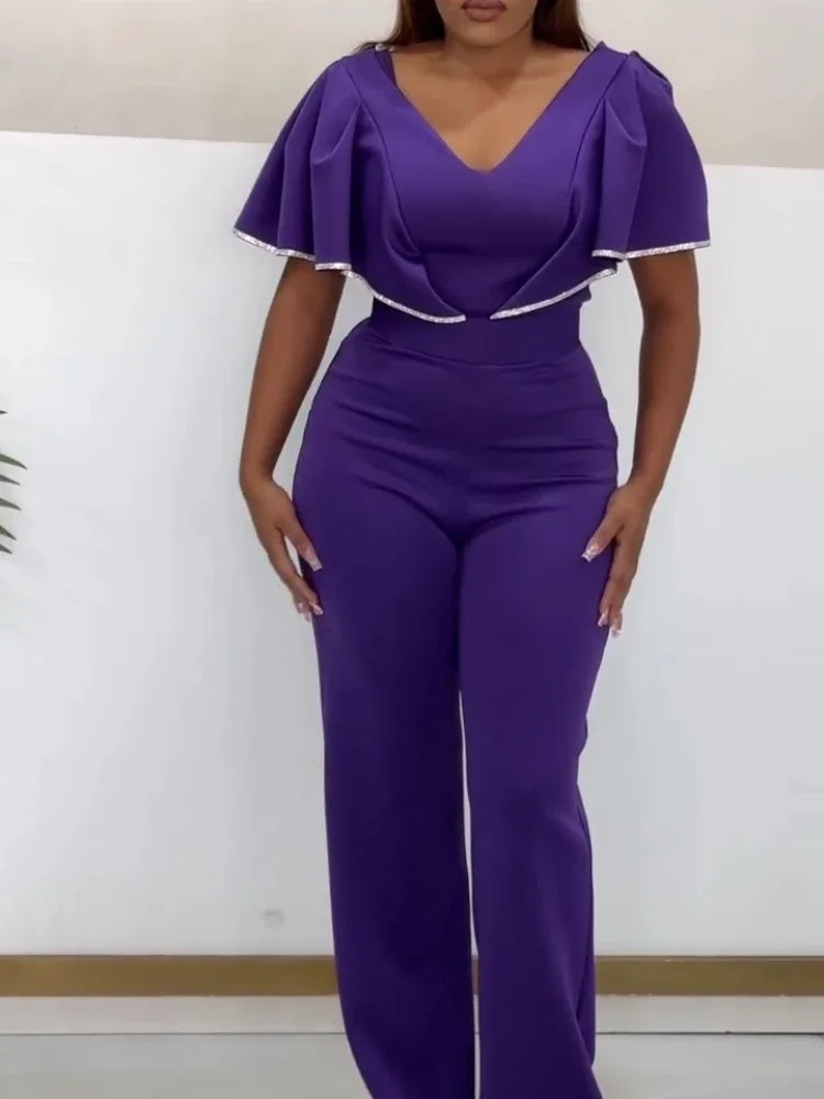 FZ Women's Beaded Short Sleeves Stylish and Sexy Design Jumpsuit