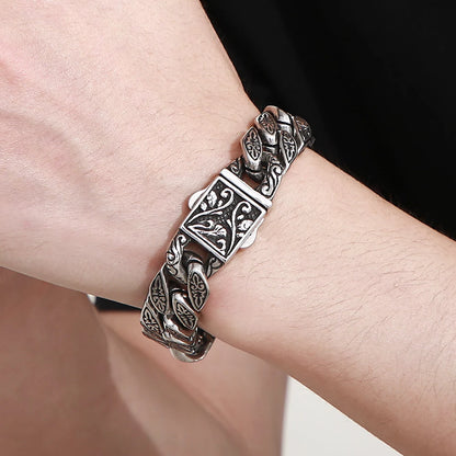 FZ Solid Stainless Steel Curb Link Chain Ancient Egyptian Style Bracelet - FZwear