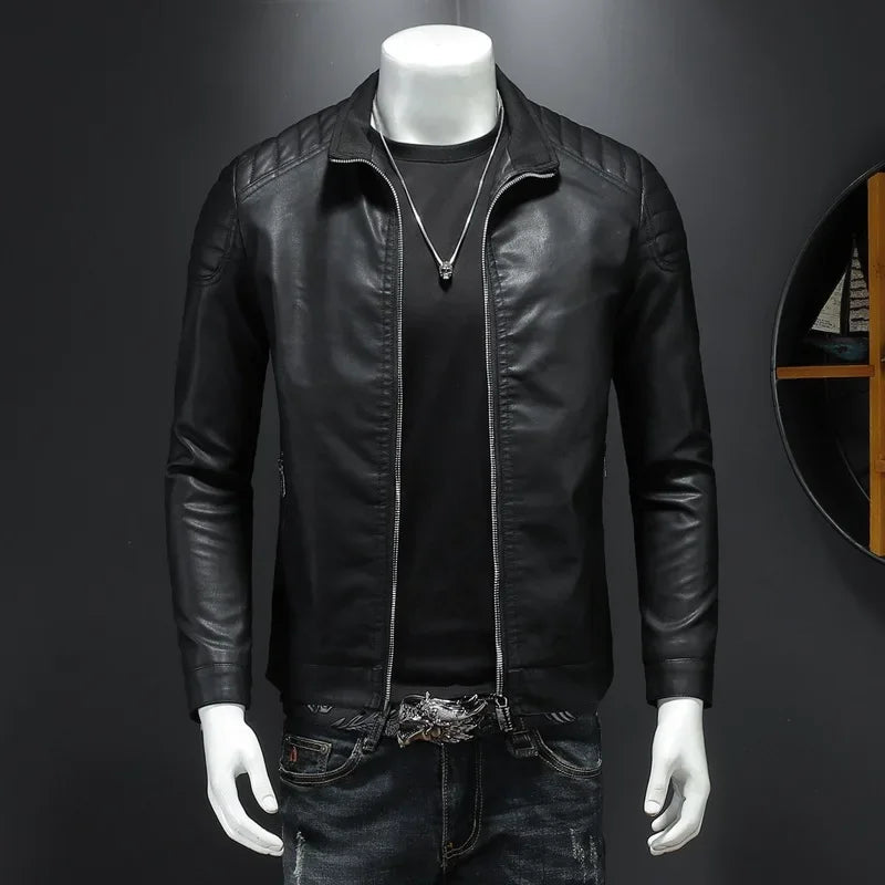 FZ Men's Stand-up Collar PU Leather Jacket - FZwear