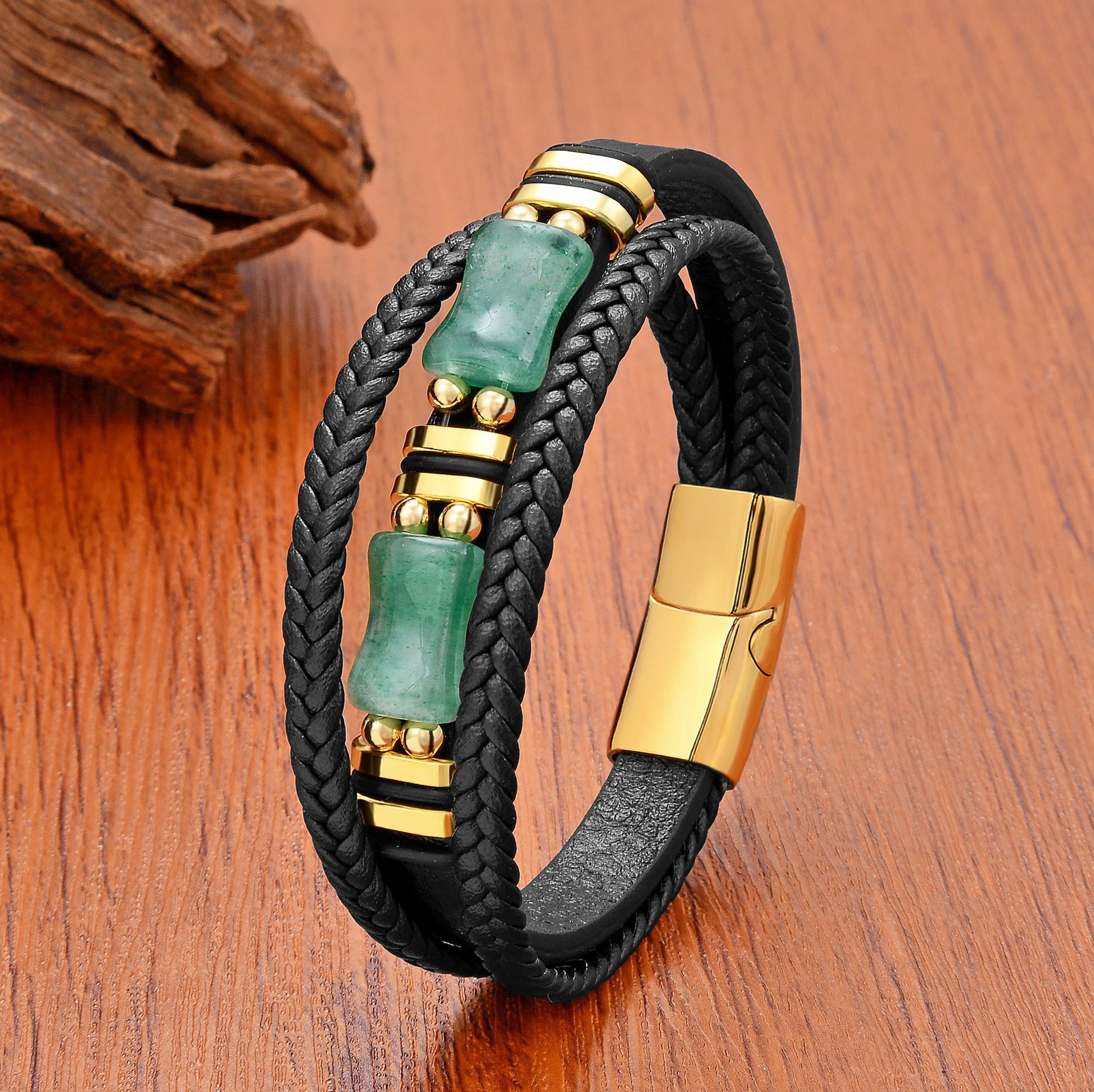FZ Luxury Natural Geometric Green Stone Stainless Steel Bracelet - FZwear