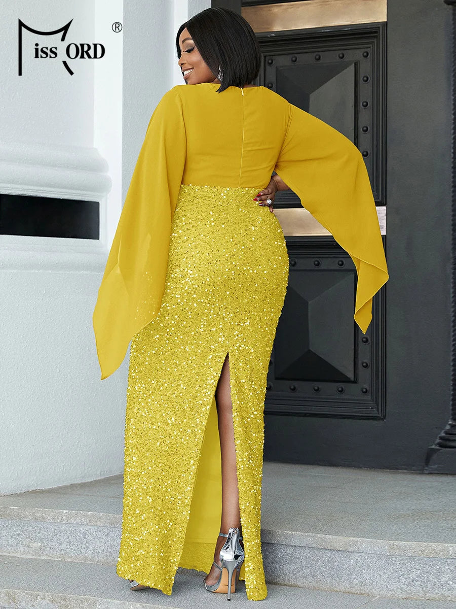 FZ Women's Plus Size V Neck Flare Sleeve Evening Dress