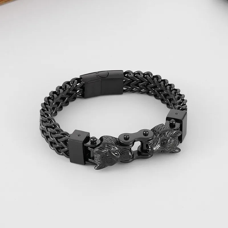 FZ Stainless Steel Multiple Color Double Wolf Hand Wrist Net Chain Bracelet - FZwear