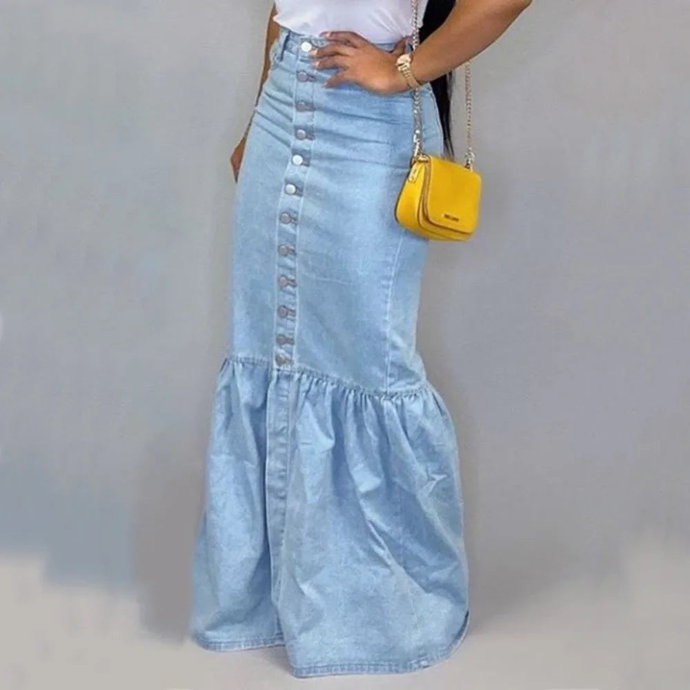 FZ Women's Sexy Empire High Waist Stretchy Mermaid Fishtail Denim Skirt - FZwear