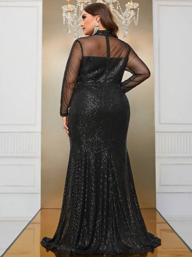 FZ Women's Plus Size Sequins Lace Splicing Elegant Evening Dress