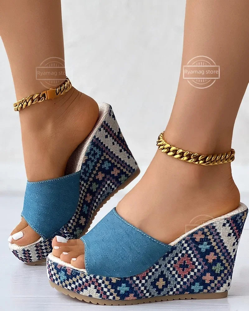 FZ Women's Aztec Geometric Peep Toe Platform Wedge Shoes - FZwear