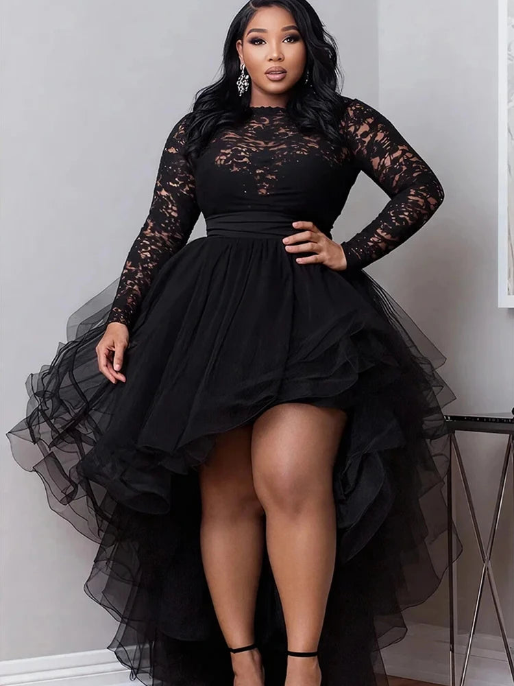 FZ Women's Plus Size Lace  High Low  Asymmetrical Hem Evening Dress