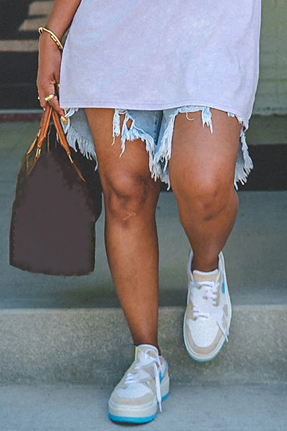 FZ Women's Plus Size Daily Split Distressed Denim Shorts